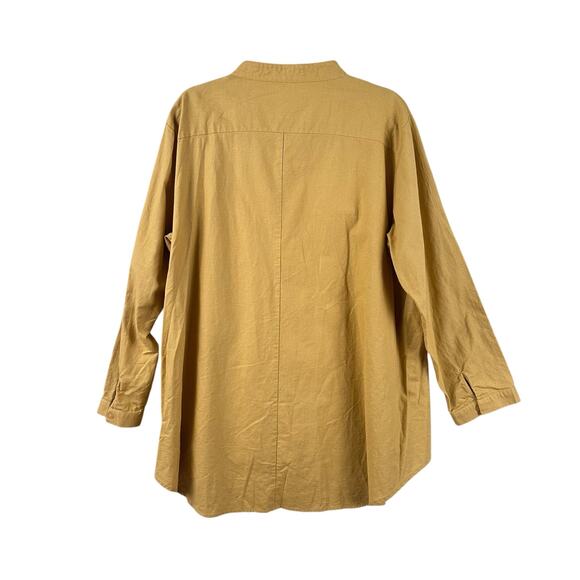 Boho Linen Button Down Tunic Size XL Gold Long Sleeve Embroidered Hi Low Indie - Picture 2 of 10